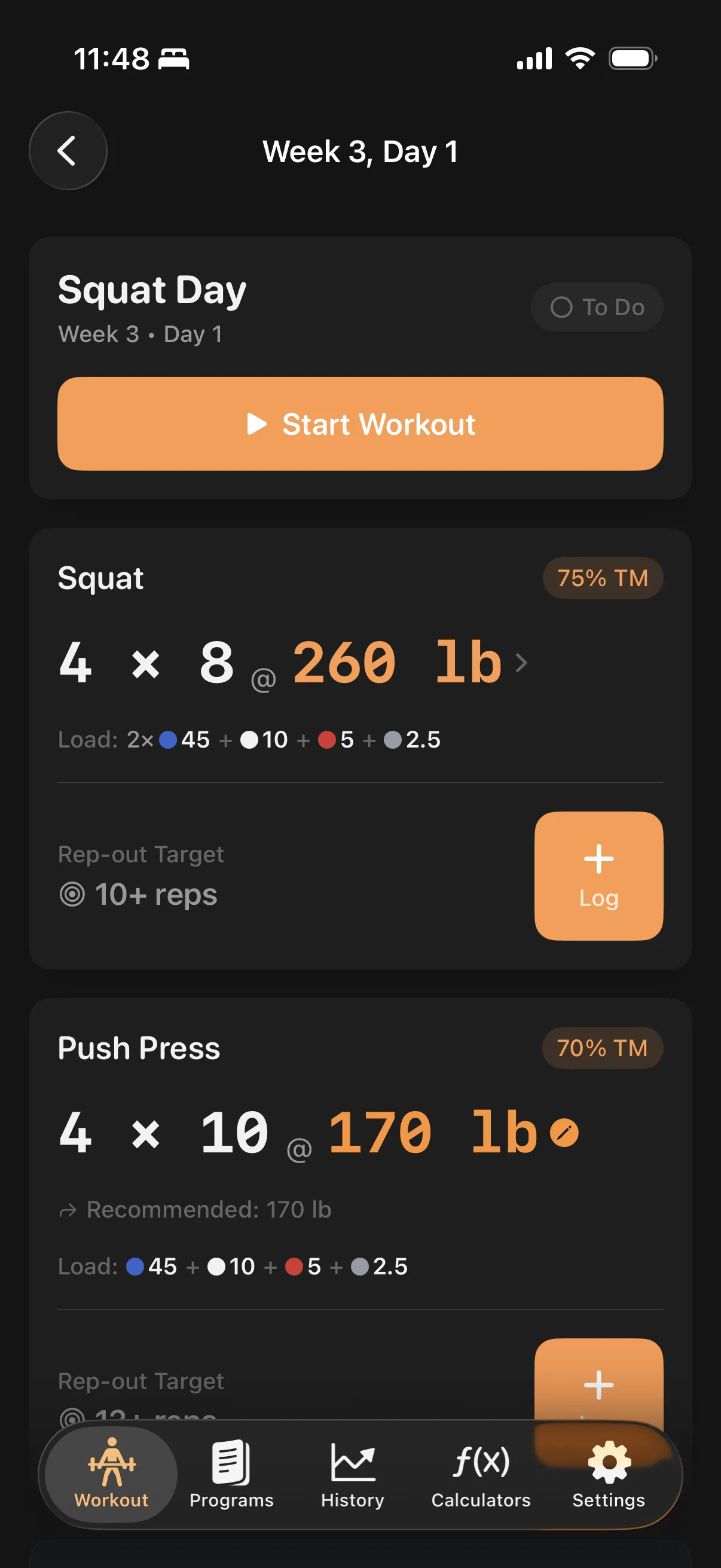Day overview showing today's lifts